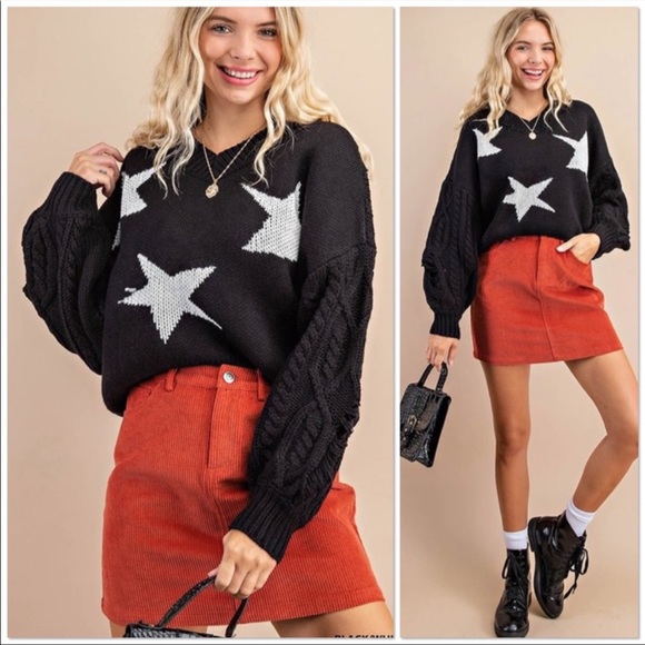 Black Crop Distressed Star Sweater - Picture 3 of 3